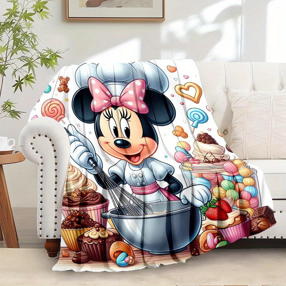

1 pc Flannel Minnie Mouse Chef Cooking Theme Bedding Throw Blanket Sofa Cover Gift Home Decorative Plush Blankets for Adults Warm Cozy Light 130x150cm