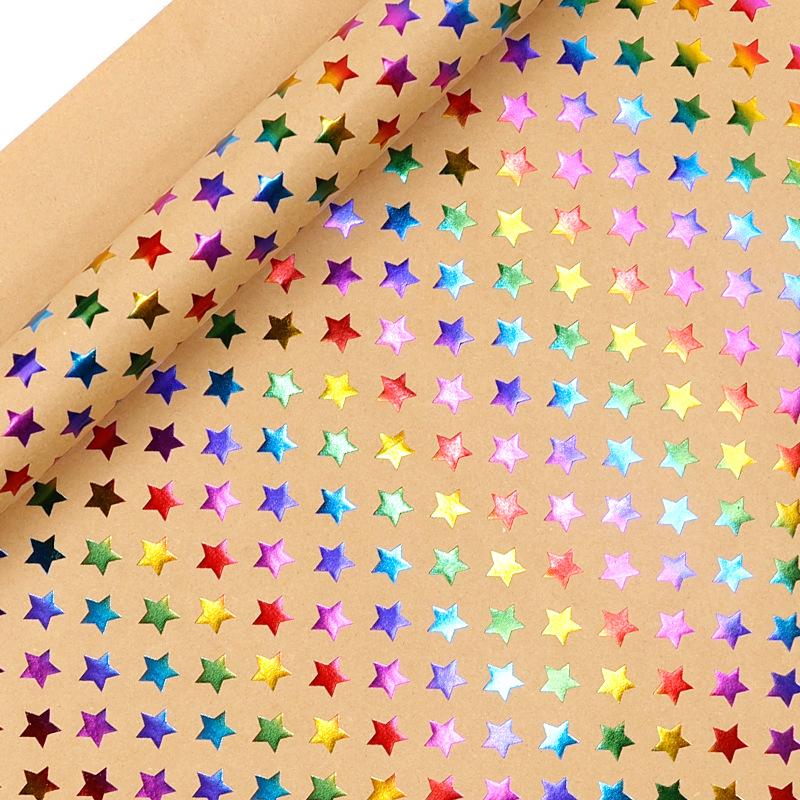 

1 рулон кольорового паперу для пакування подарунків із візерунком зірок, щільний матеріал з коров ячої шкіри - Ідеально для святкової упаковки (Різдво, Новий рік) з ретро-тематикою