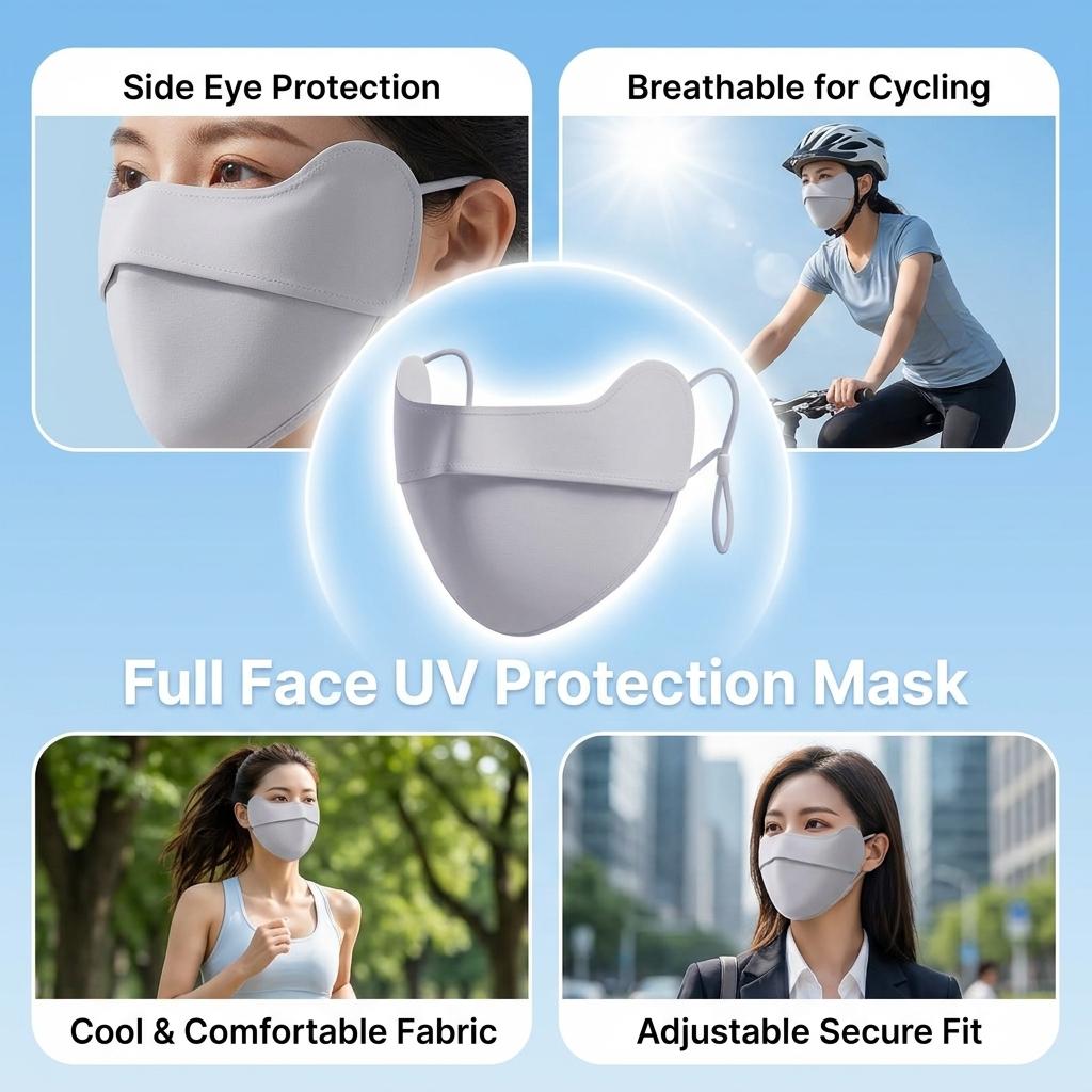 Ice Silk Sun Protections Mask For Women UV Protections Full Face-Cover With Eye Corner Guard Breathable Design