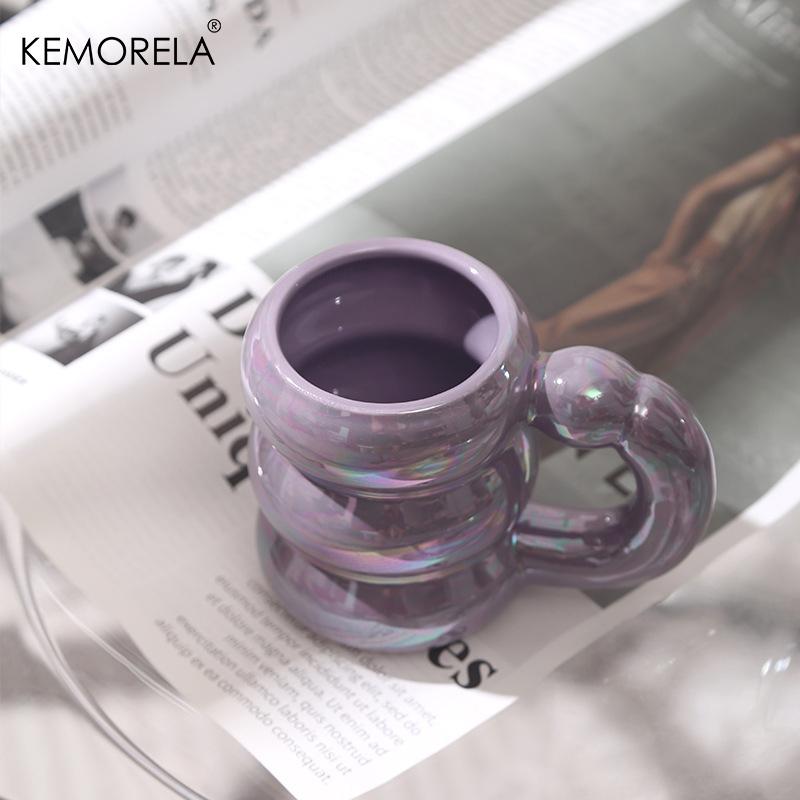 

KEMORELA Ceramic Mug with Handle Cute Circle Bubble Design Coffee Cup for Breakfast Milk Juice Tea Microwave Safe Water Drink 301-400ml
