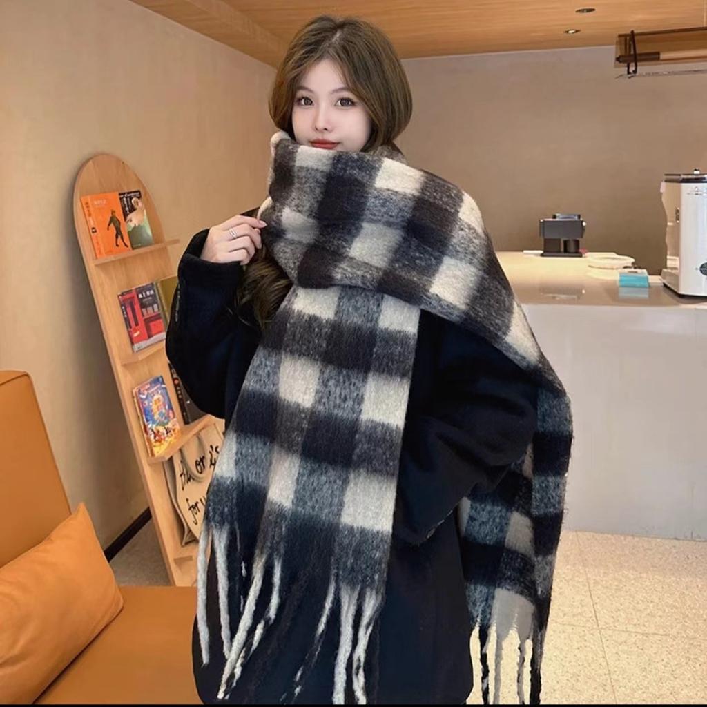 Scarf Korean atmosphere blue brown mohair light luxury high-end scarf female winter couple blue scarf shawl