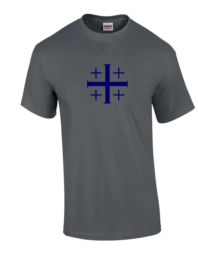 Navy Blue Jerusalem Cross T-Shirt Christian Knights Templar Charcoal Gray Shirt M
