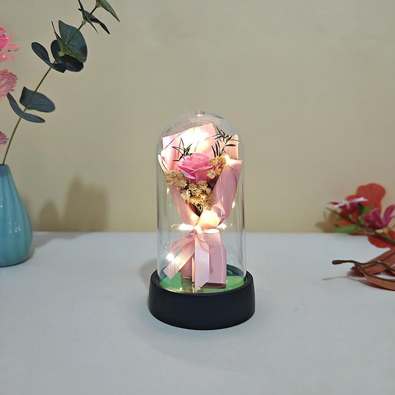 1 Set Eternal Rose Light Soap Flower In Acrylic Cover Led Valentine Day Gift For Girlfriend Mothers Day Wedding Bridesmaid Gift