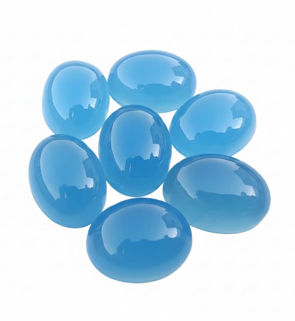 Naturliga Blå Kalcedon Cabochoner - Ovala Lösa Ädelstenar Partiet