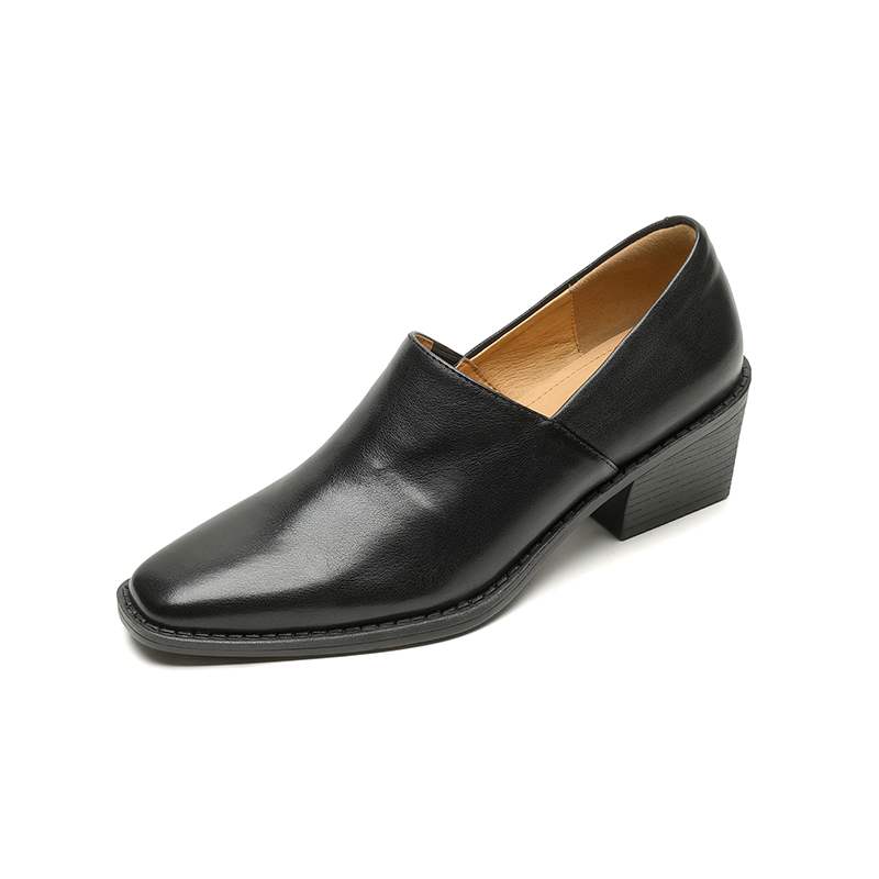 Krazing Pot Cow Skin Fashion Spring Autumn Thick High Heels Women Round Toe Office Lady Retro Fashion Pumps