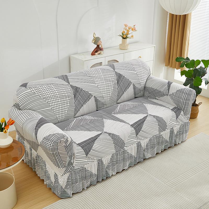 1pc Stretch Sofa Slipcover Non-slip Sofa Cover With Skirt Geometry Couch Cover for Bedroom Office Living Room Home Decor