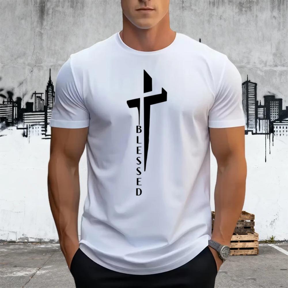Summer Men s T Shirt, Urban Casual Fashion Short Sleeved Cotton Top, Men s Home Comfortable Round Neck Short Sleeved Shirt S белый