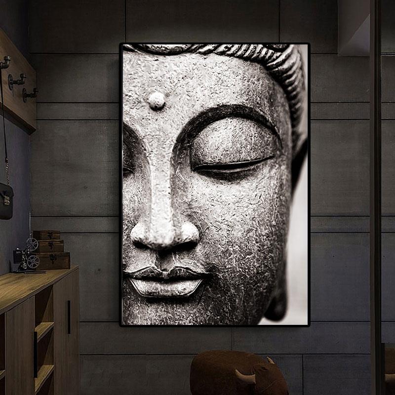 Lebendiges Buddha-Gesicht auf Leinwand, Gemälde, Wandkunst, Gott-Poster, Drucke, Hindu-Buddhismus, Zen-Heimdekoration für Wohnzimmer, Cuadros