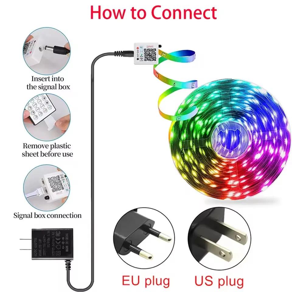 Rgb Smart Led Lights Strip Dc 12V Led Bluetooth 5M 10M 15M 20M 25M 30M App Control Flexible Ribbon Tape For Room Eu/Us/Au/Uk