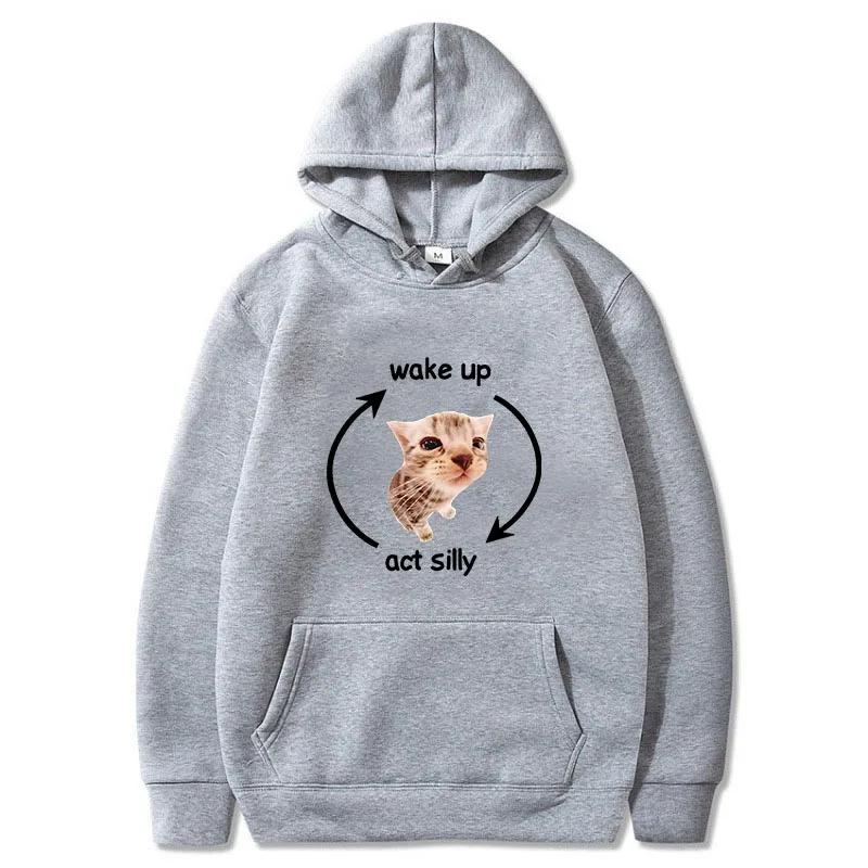 Wake Up Act Silly Meme Graphic New Women Unisex Hoodies Funny Cute Cat Printing Casual Sweatshirt 
