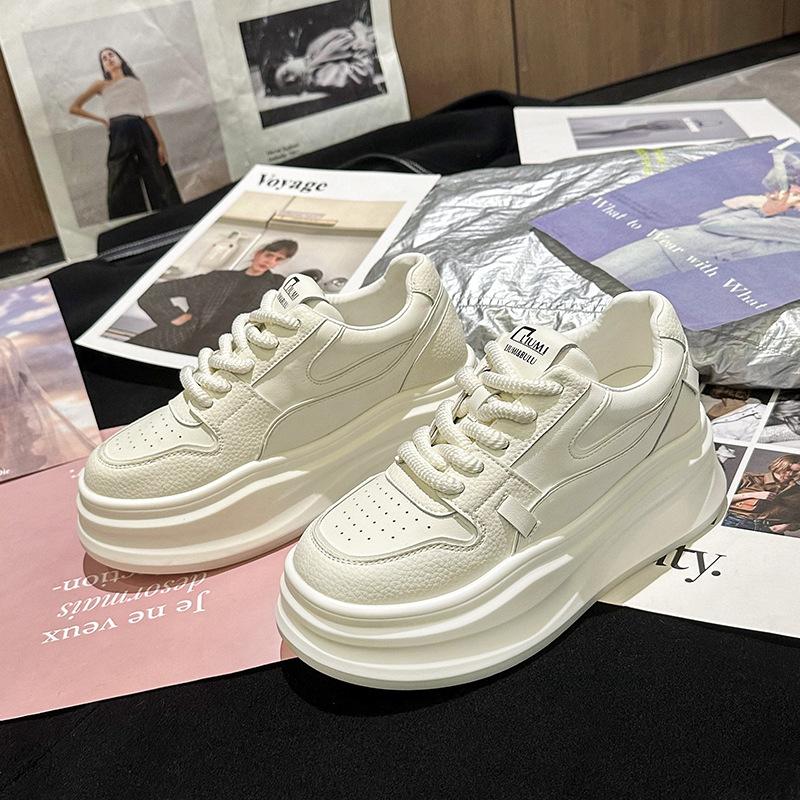 

Muffin sole heightening board shoes women s 2025 spring and autumn new versatile breathable thick-soled white shoes casual bread shoes 35