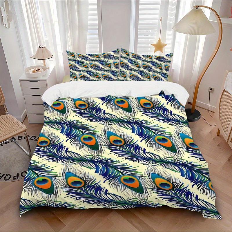 

3pcs Animal-themed Peacock Feathers Soft and Comfortable Breathability, Bedding Set, Machine Washable, Suitable for All Seasons143 135x200cm
