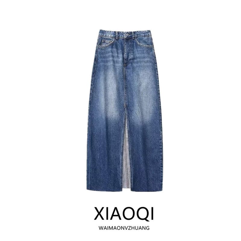 Fashion Style 2024 Summer New Arrival Women's Easiest for Match Slit Design High Waist Mid Length Long Length Denim Skirt 2553241
