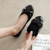 YAERNBig Size 42/43 Ladies Single Shoes Bowtie Flats Patent Leather Loafers Women Round Toe Roll-Up Shoes Woman Bridesmaid Flats