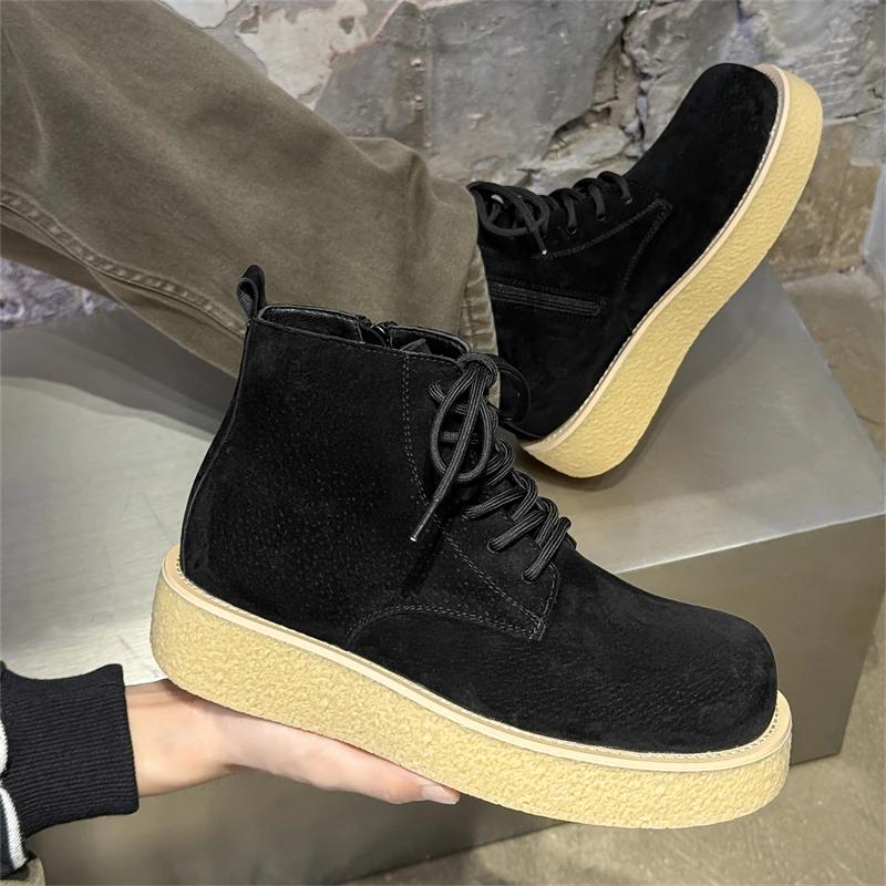 Fashion Luxury Brand Suede Chelsea Men's Boots Low Heel Round Toe Business Formal Ankle Boot Comfortable Soft Soled Outdoor Hiking Shoes