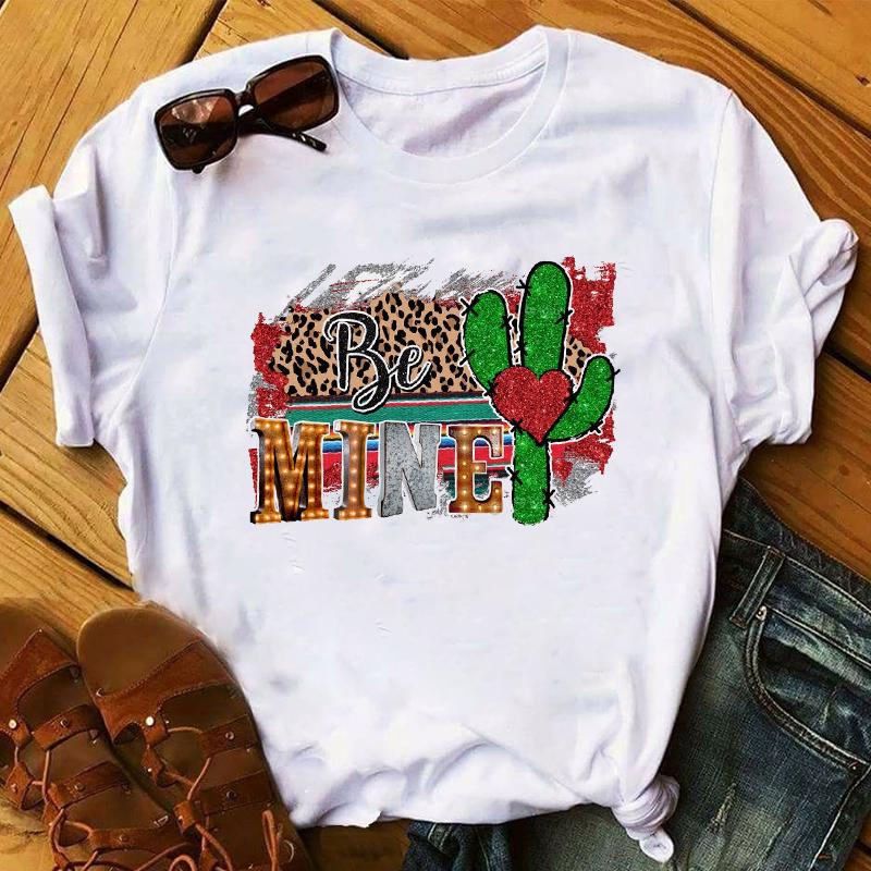 Summer 2025 Fashion Leopard Flower Sweet Love You Lady Ladies Womens Tee T-Shirt Graphic Female Valentine's Day Top T Shirt Gift