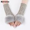 Botvotee Furry Y2k Accessories Sleeves for Women Arm Warmers Winter Knit Burgundy Fingerless Gloves Cute Arm Guard Half Finger