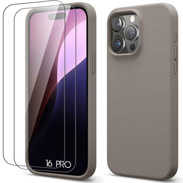 Coque de protection - BOOLING - pour iPhone 16 Pro - Silicone Liquide Doux - 2 Verres Trempés - Anti-Rayures