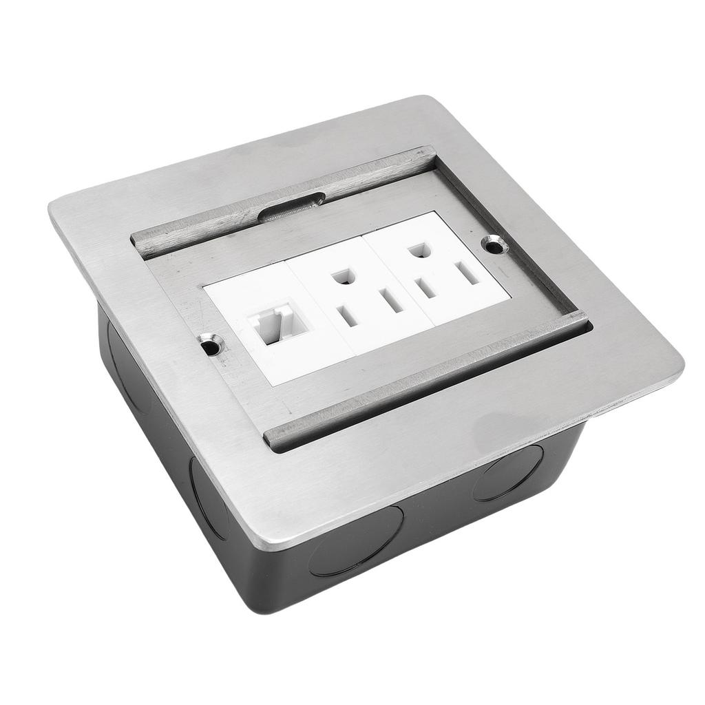Recessed Floor Socket 2 X 3 Prong and LAN Port Sliding Door Embedded Floor Outlet for Kitchen Living Room Office