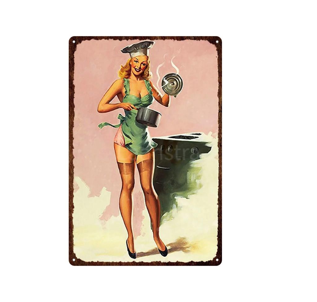 Iron Painting Elegant Pin Up Girl Retro Posters Tin Sign Metal Sign Decor Wall Women Portrait Bar Pub Club Man Cave Pictures