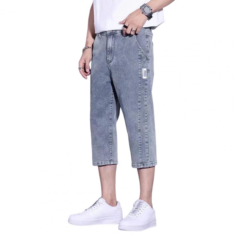Binchi Keji Travel Heren Korte Jeans Straight-Leg Stijl Effen Kleur Mid-kuit Denim Broek Knoop Rits Gulp Zomer Dunne Korte Broek M