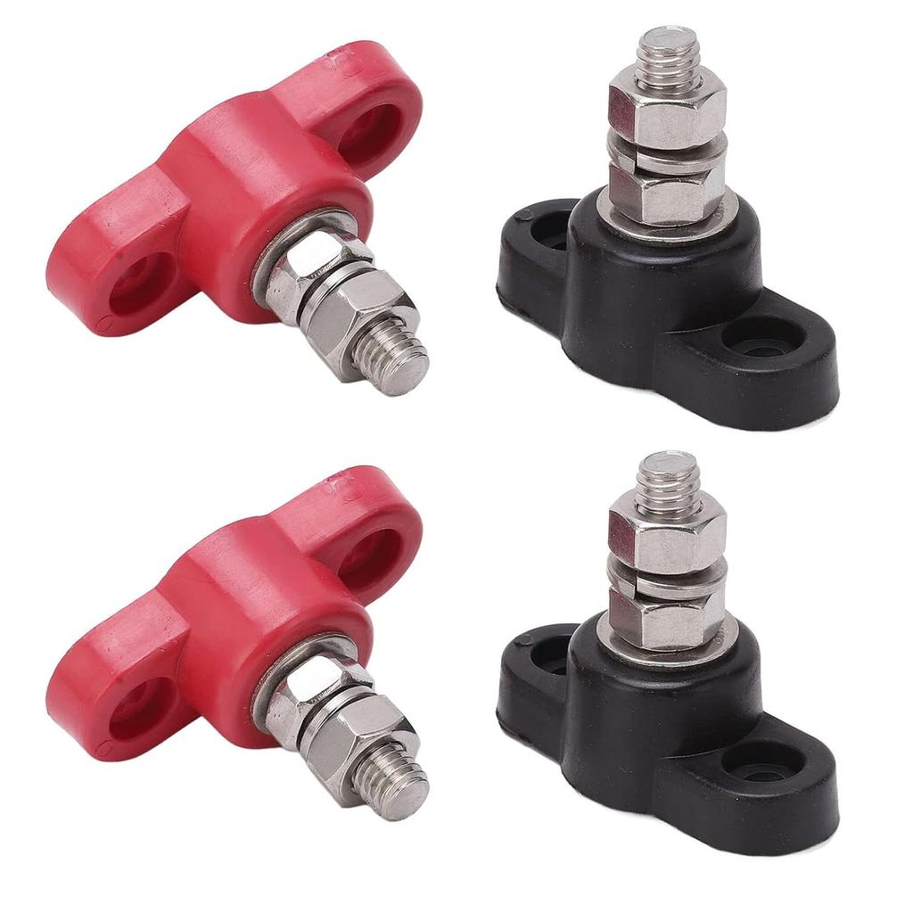 4 Pcs Battery Power Distribution Terminal Blocks Red Black Single Stud Ground Insulated Junction Post 12V 24V for Car