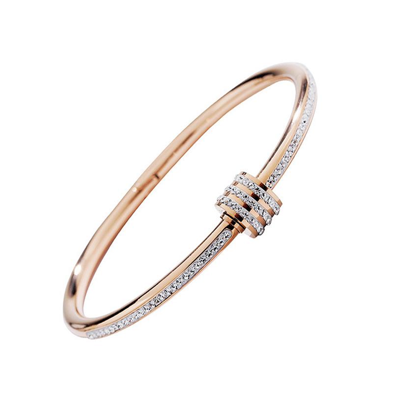 Bracelet en Acier Titane Doré 18K Haut de Gamme Non Décolorant pour Femme Anneau Uni Bracelet Zircon Bracelet de Luxe Léger Bracelet de Niche