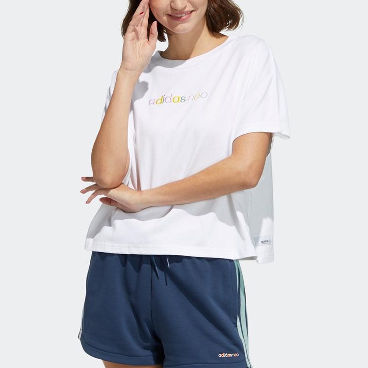 Adidas Neo Colorful Logo Comfortable Cropped Top Women Tops White GP5475