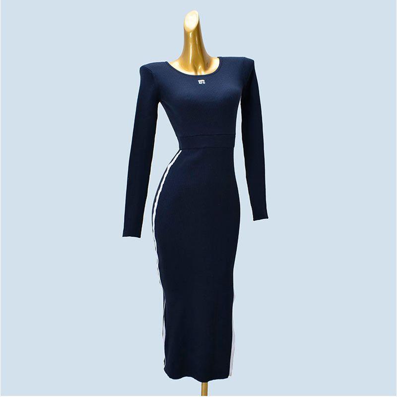 Export Single Japanese Version Knitting Dress Women 2025 New Arrival Spring & Fall Long Sleeves Silm Slim Looking Mid Length Long Length Skirt
