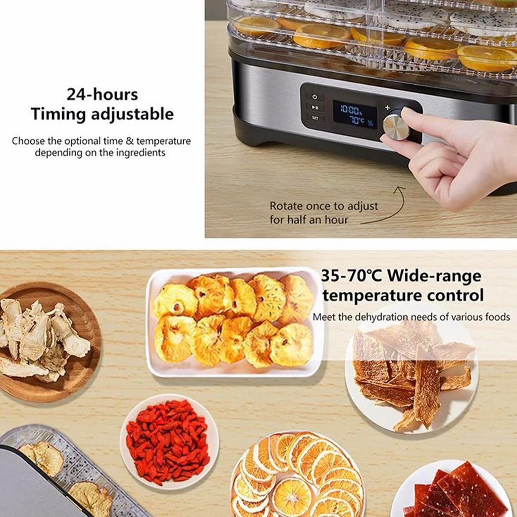 220V 5 Tăvi Uscător Alimente Deshidrator Deshidrator Alimentar Casnic cu Temporizator Digital și Control Temperatură pentru Fructe Legume Carne Vită