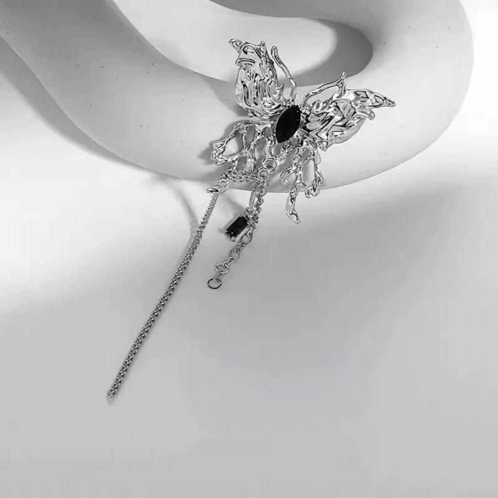 New Geometry Black Zircon Chain Tassel Butterfly Brooch Unique Sweet Cool Fashion Personality Simple Versatile Jewelry Gift