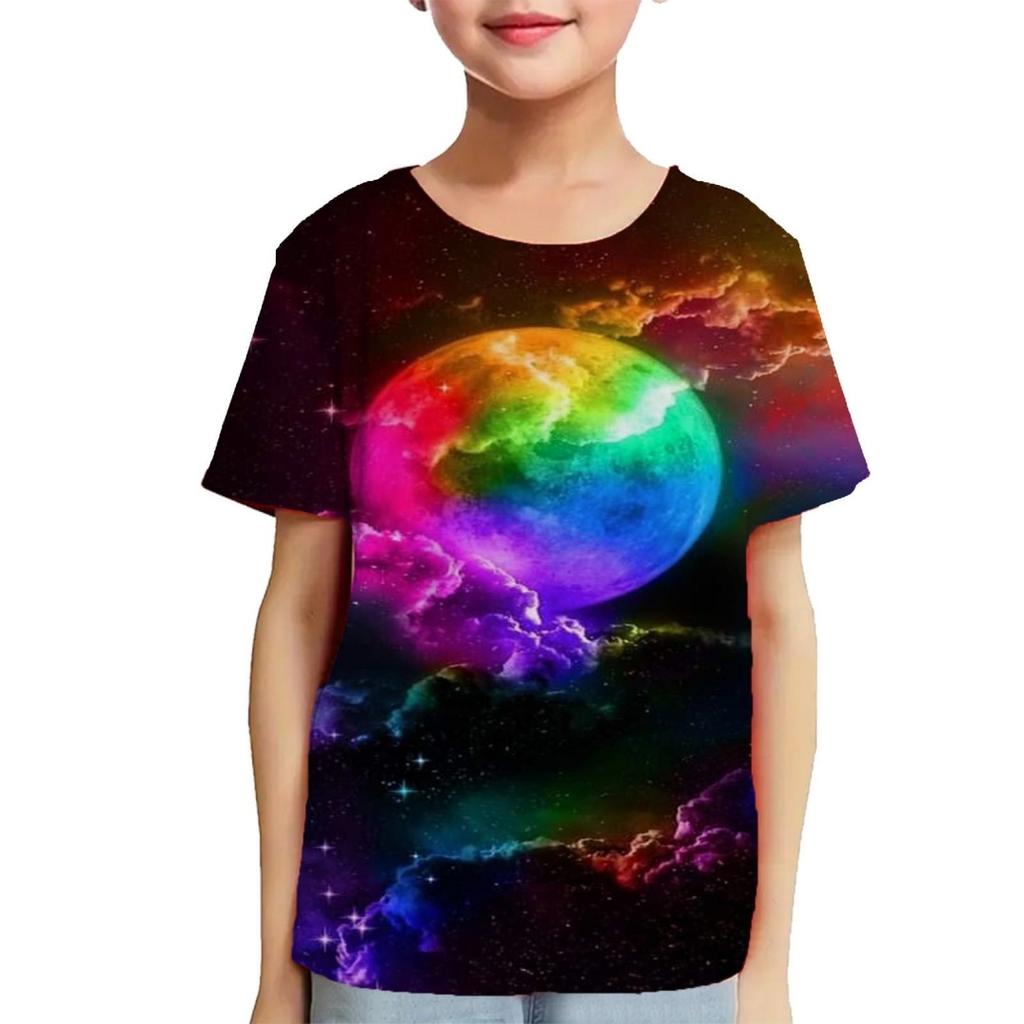 Fashion Children T-Shirts 3D Print Colorful Pattern Round Neck T-Shirts Casual Short Sleeve Tops Kids Tees Clothing