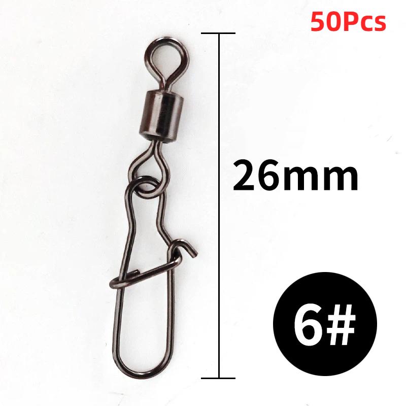 50Pcs Heavy-Duty Ball Bearing Fishing Swivels Snaps With 8-Shaped Swivel Rings Carbon Steel For Saltwater Lure Conne