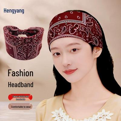 Bohemian Cashew Yoga Sports Sweat-Wicking Elastic Cotton Headband for Women