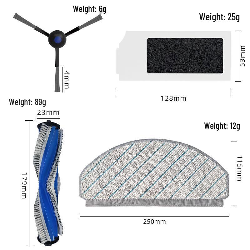 Compatible Accessories for ECOVACS N20PRO Robot Vacuum Cleaner - Mop, Main Roller Brush, Side Brush, and Filter