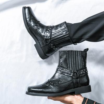 Mode Klassischer Stil Herren Modische Geschnitzte Krokodilleder Bequeme High Top Stiefel Hochwertige Spitzschuhe für Herren Ritter