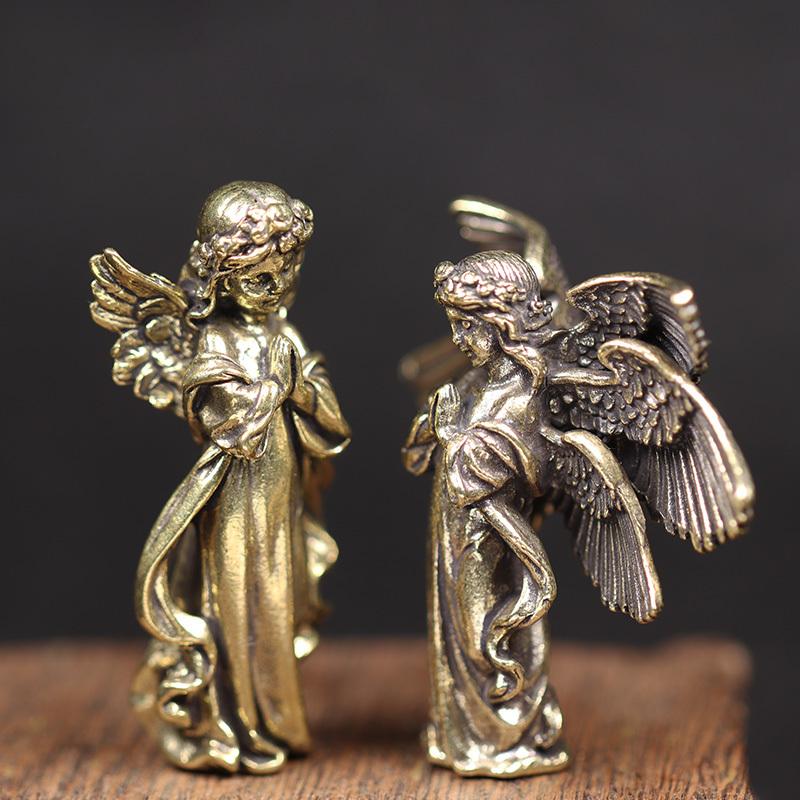 2 piezas Estatua de Latón Vintage del Dios del Amor Cupido Pequeño Adorno Figurilla de Ángel Decoración de Escritorio Accesorios de Decoración para el Hogar para Habitación