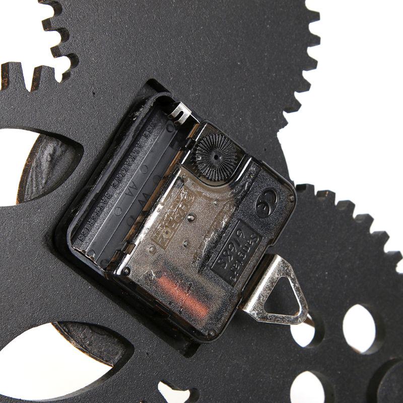 3D Retro Rustic Vintage Wooden Noiseless Steampunk Gear Wall Clock Roman Numerals
