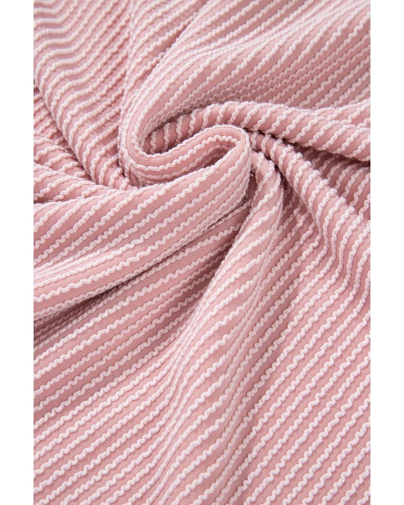 Azura Exchange Pink Color Block Patchwork Corded Knit Loose Fit Hooded Blouse