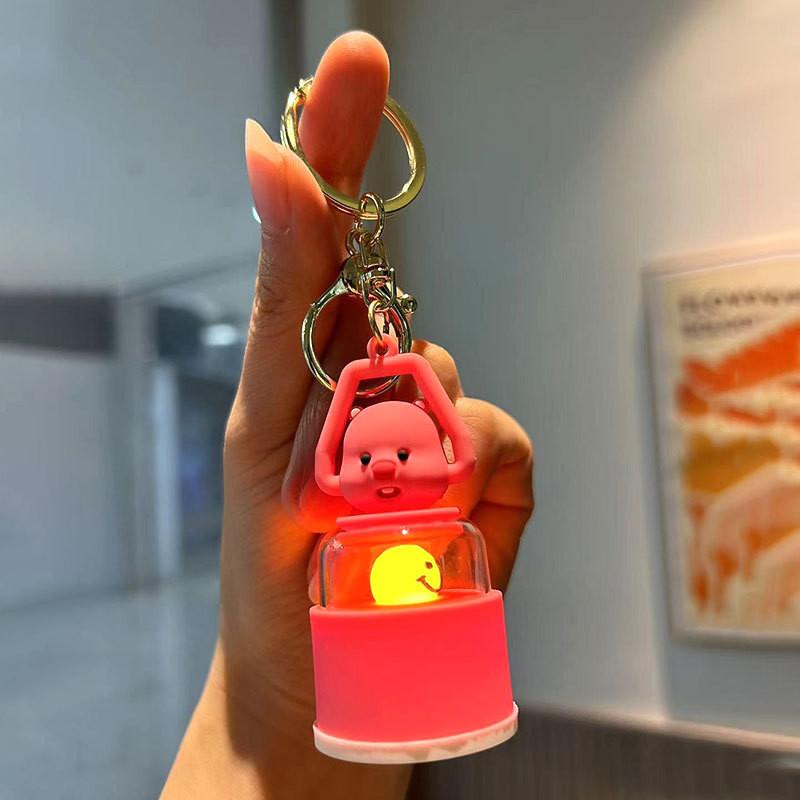 Adorable Beaver Night Light Keychain Cartoon Silicone Keyring Cute Gift Accessory