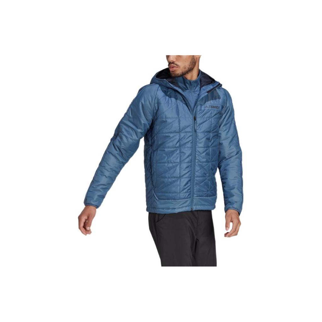 adidas Solid Color Logo Print Zipper Hooded Long Sleeve Cotton Jacket Men Jackets Blue HF0832