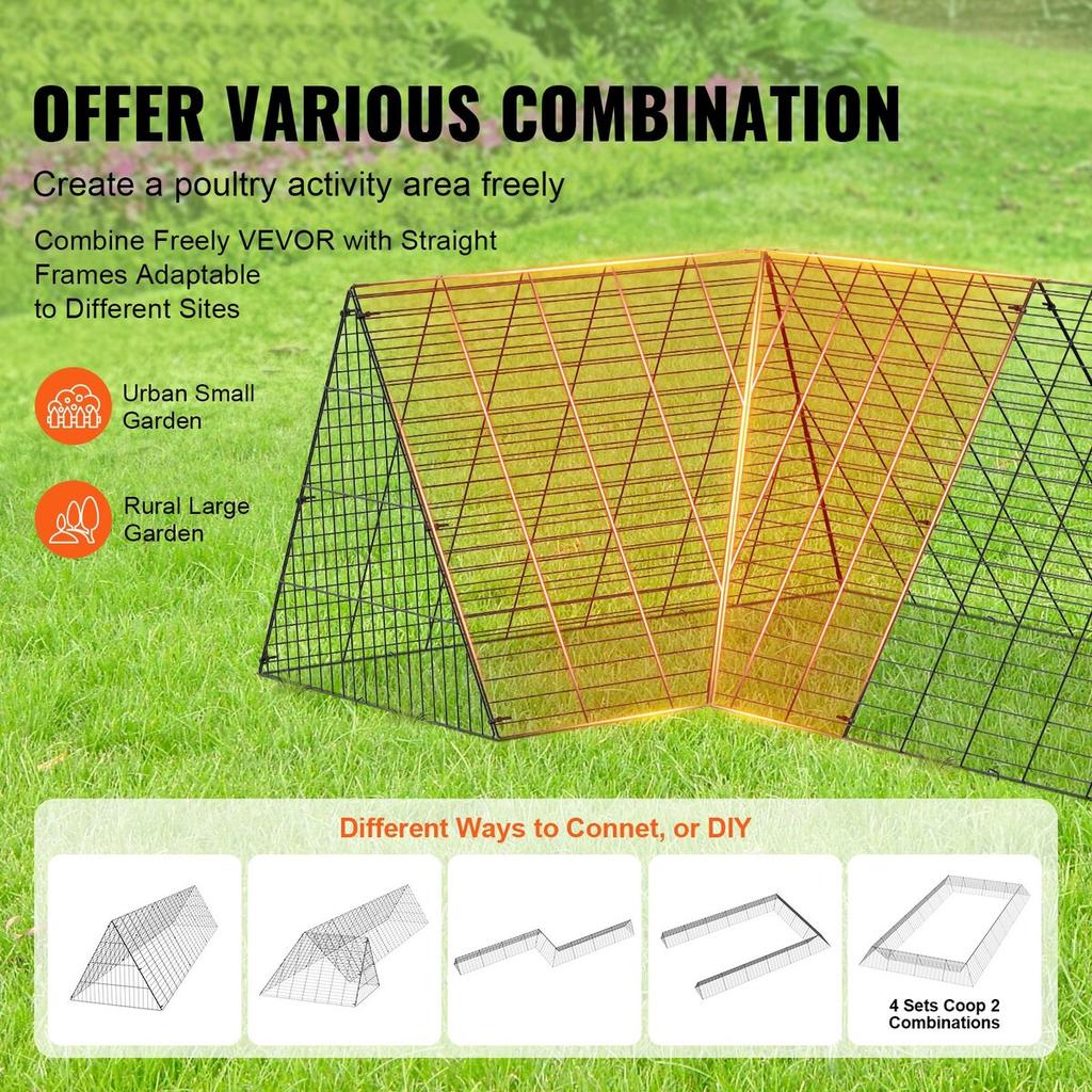 Chicken Tunnels, 236.2 x 157.5 x 24.2 inch(LxWxH) Chicken Tunnels for Yard, Portable Chicken Tunnels for Outside with Corner Frames, 2 Sets, Suitable