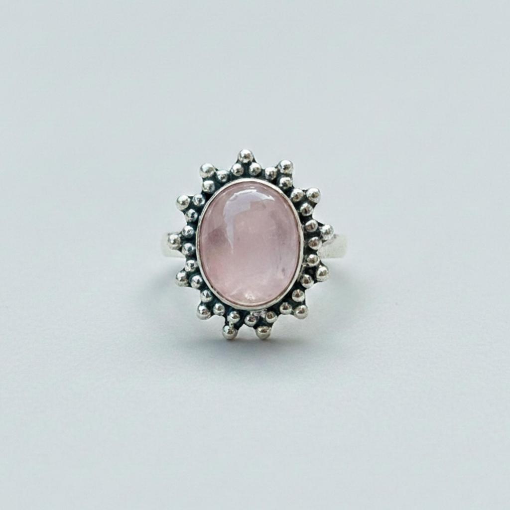 Handmade Rose Quartz Statement Ring, 925 Sterling Silver Ring, Minimalist Boho Gemstone Ring for Women