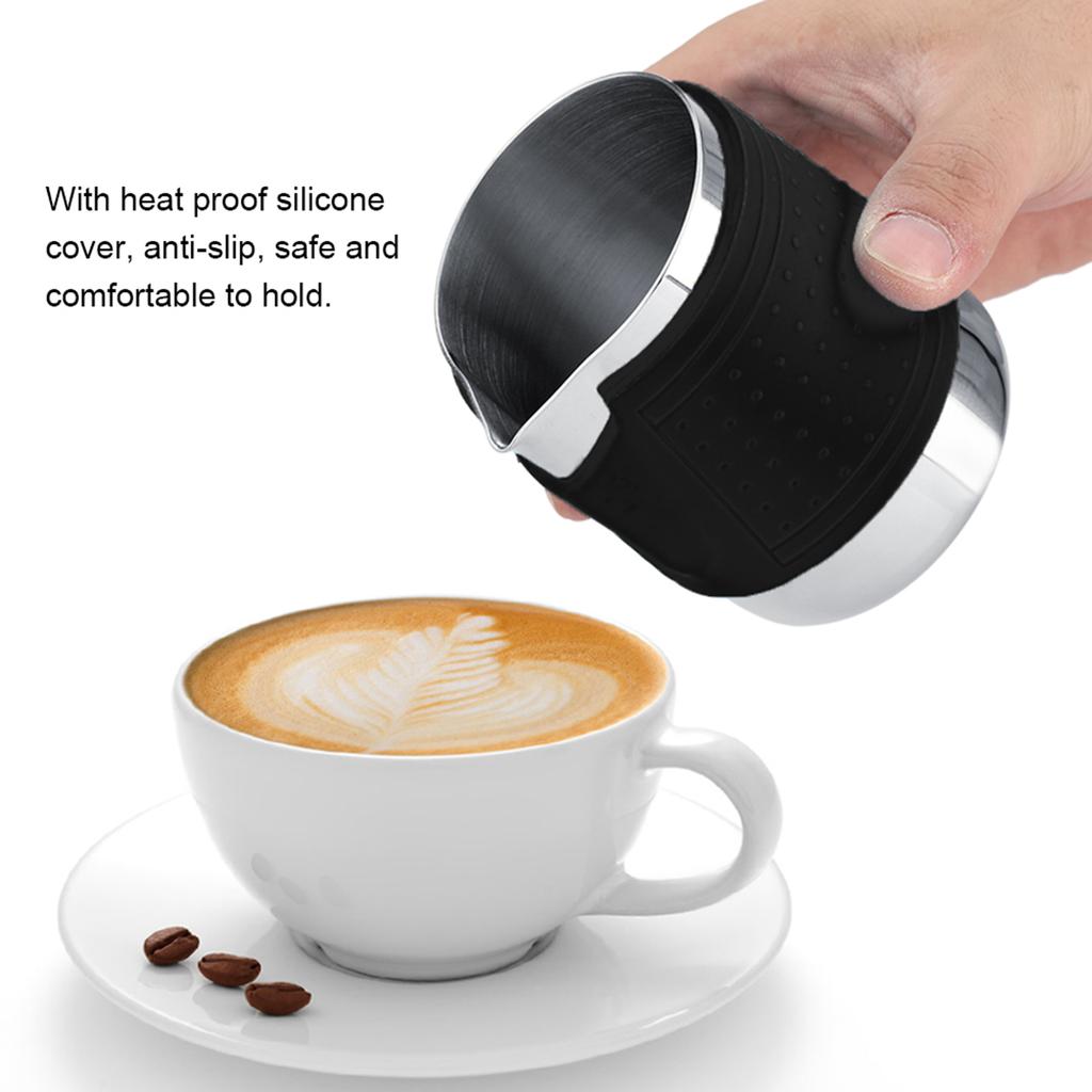 Stainless Steel Coffee Cup Frothing Milk Heat Proof Latte Pitcher Jug (Black)
