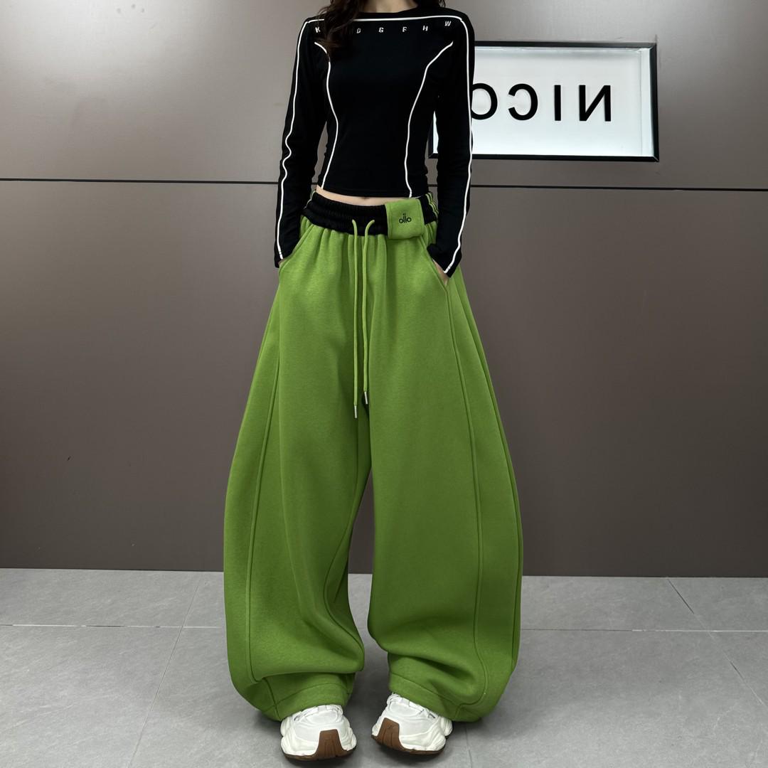 

2026 Spring Color Block Wide-Leg Casual Floor-Length Pants M зелёный