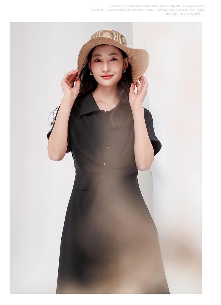 Shirt Skirt, Summer Commuting Temperament, Simple Women's Mid Length Dress