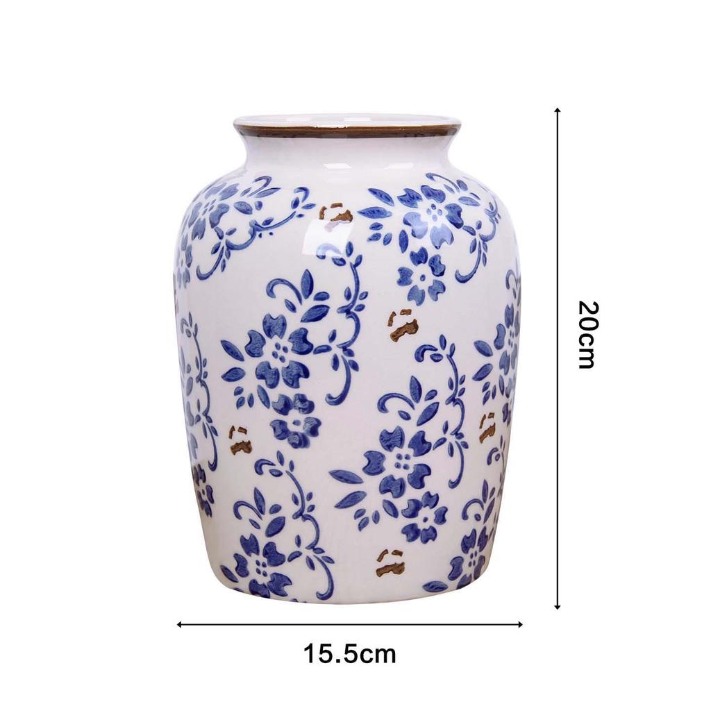 Vintage Blauw en Wit Porseleinen Kleine Vaas voor Bloemschikkingen – Retro Keramisch Ornament voor Woonkamer Decoratie.