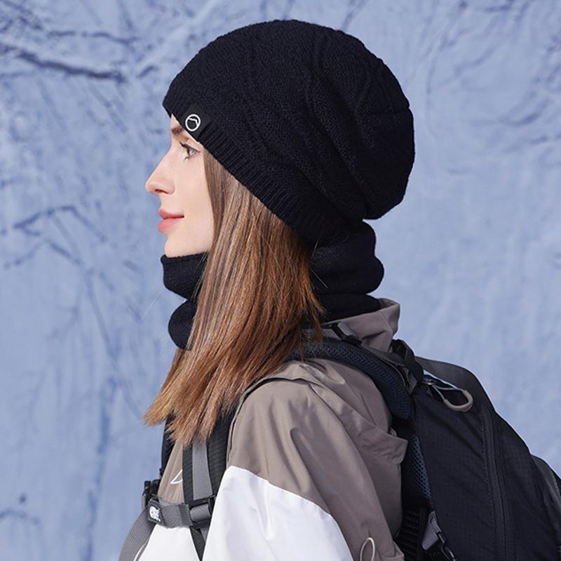 Vinterlue Skjerf Todelt Sett Dame Utendørs Fløyel Varm Øreklaffer Strikket Ullue