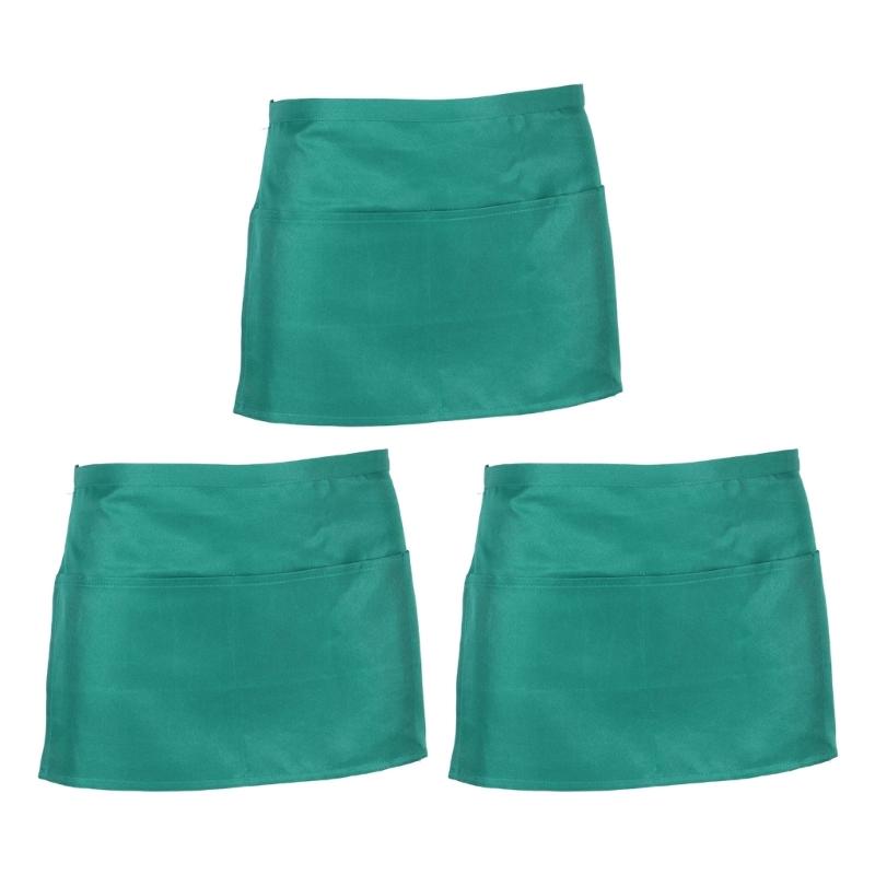 Half Apron Professional Kitchen Staff Stain Resistant with 3 Pocket Waist Apron For Cooking Serving