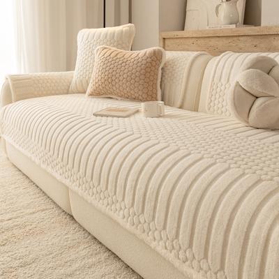 Thicken Warm Geometric Jacquard Fleece Anti-Slip Sofa Cover for Living Room Couch Seat Cover Warm Solid Tuffed Fleece Sofa Towel